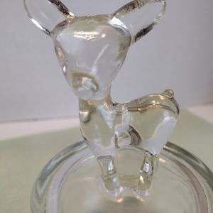 Vintage Jeanette Clear Glass Deer Fawn Trinket Dish with Lid